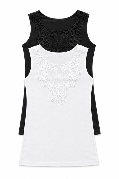 Women's Athlete Lace Wide Strap 2-Pack Black-White