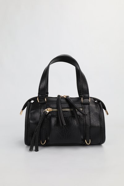 Women's Black Midi Size Crossbody Hand and Shoulder Bag with Pockets Emma