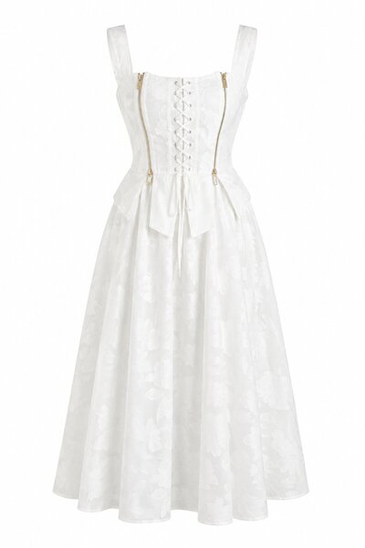 Ecru Patterned Corset Blouse Skirt Double Set - 2Y202610
