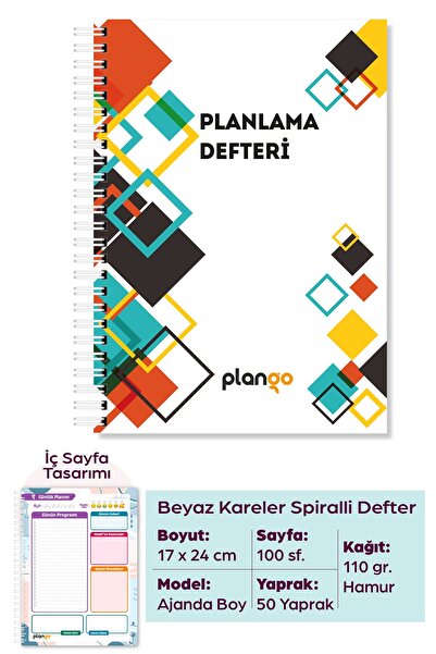 Бележник за дневно планирање со бели квадрати - Daily Planner - бележник за планирање на учење - планирање