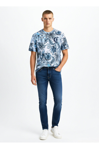 Blue Men's Tropical T-Shirt 78PM601 EMBROIDERY
