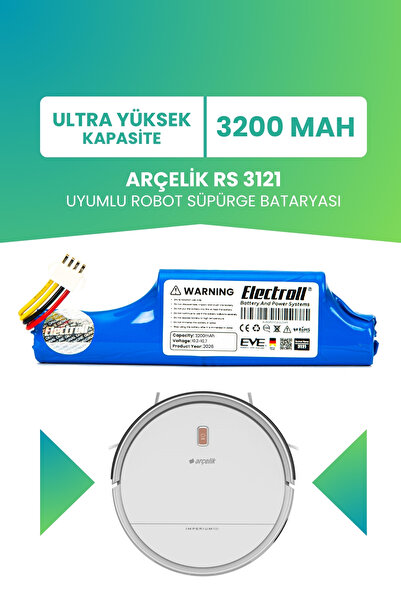 Arçelik Rs 3121 компатибилна батерија (УЛТРА ВИСОК КАПАЦИТЕТ) 3200mah батерија за робот правосмукалка 9178024542