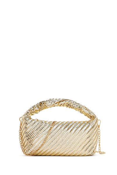 Women's Gold Mini Knitted Shoulder Bag 26Pbd290229