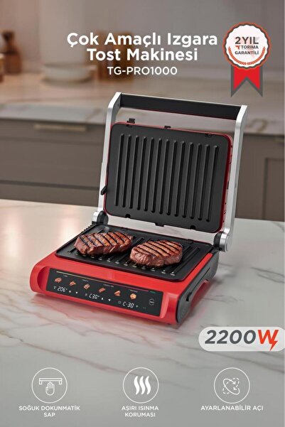 Тостер 2200W со дигитален дисплеј и отстранливи плочи за скара TG PRO1000 црно-црвен