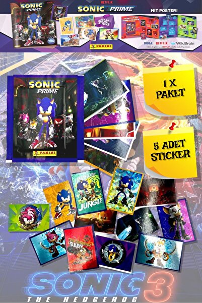 Panini Sonic Prime The Hedgehog Movie - 3 филмски стикер - 1 пакување ( 5 парчиња стикери )