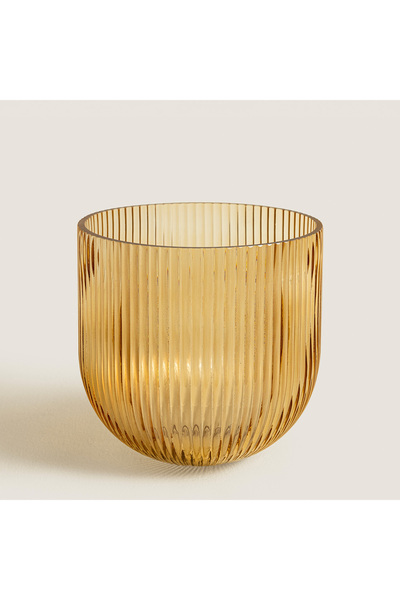 Striped Caramel Glass Vase Small Size Natural