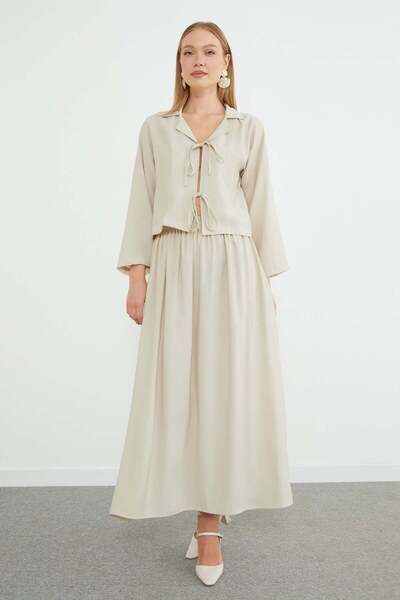 2-Piece Set with Tie-Front Top and Elastic Waist Skirt
