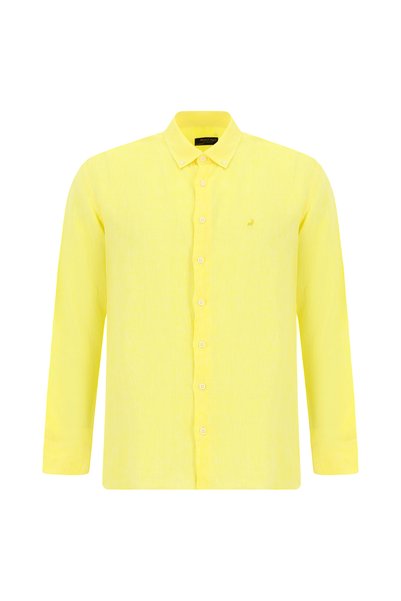 Long Sleeve Regular Fit Buttoned Collar Linen Shirt