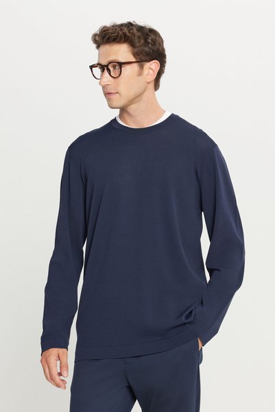 Men's Navy Blue Standard Fit Regular Cut Crew Neck Knitwear Basic Sweater