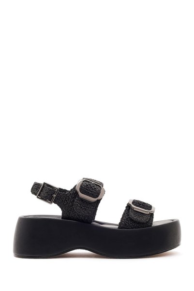 Women's Black Double Buckle Thick Sole Braided Sandals 26Sfe46516F