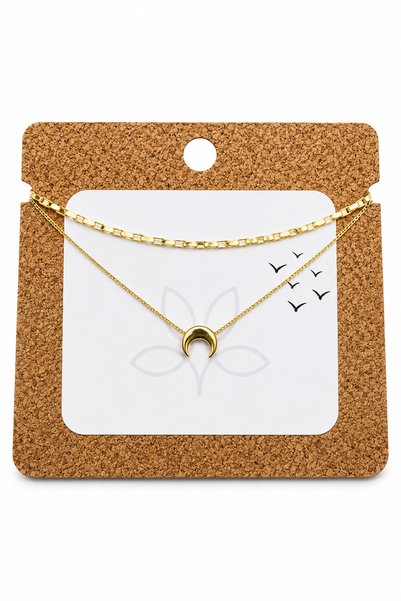 Women's Yellow Plated 2-Piece Brass Chain Crescent Necklace Combination