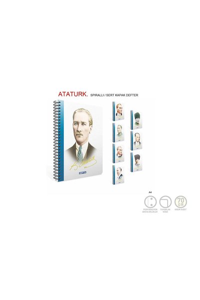 Ataturk A4 100 Sheets Checked Hard Cover Spiral Notebook