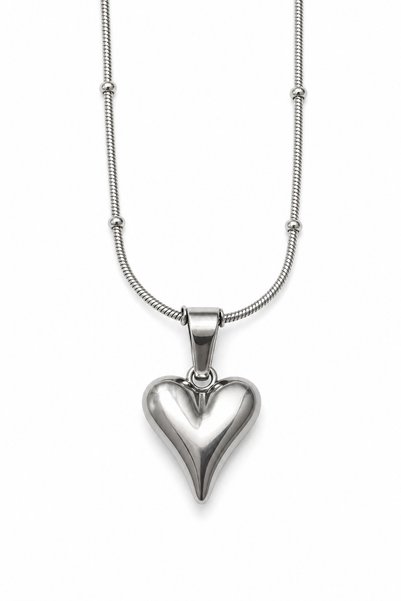 Gray Heart Pendant Steel Necklace Minimalist Design Stylish Accessory for Women and Men