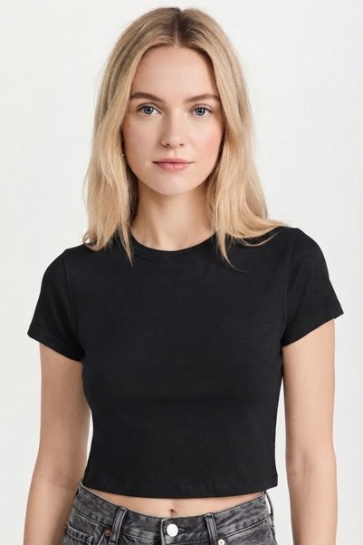 Pomonte Model Body Cotton Flexible Fabric Short Sleeve Basic Comfort Crop Black Color
