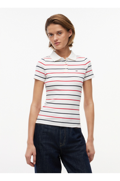 White Women's Striped Polo T-Shirt Dw0Dw223270Fb