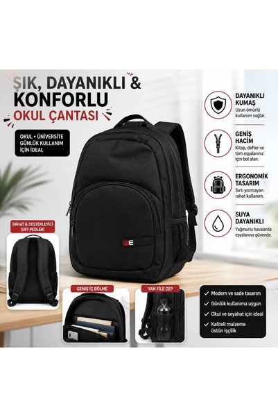 Webag Unisex Black Sports School Bag Backpack