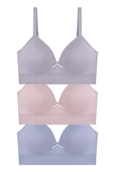 Bra - Mirel |   Plus Size Bamboo Patterned Minimizer Women's Bra Without Underwire 3-Pack-3
