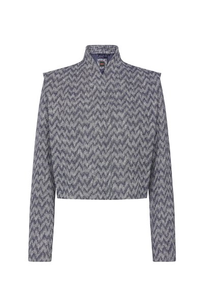 Blue Women's Oversize Zigzag Patterned Denim Jacket 50554309