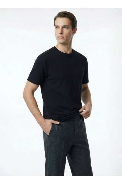 Black Men's Relaxed Jacquard T-Shirt F6Sm-Tst 2626