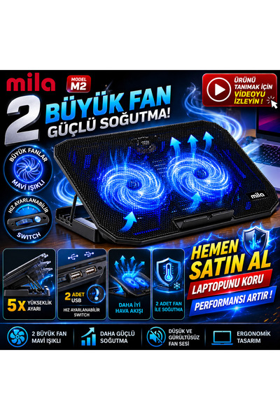 Classone Mila серија - M2 - 13-17 инчи - сино LED, 2 вентилатори, 2 USB гејмерски држач за ладење на лаптоп
