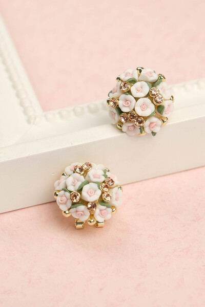 Women's Yellow Steel Flower Bouquet Earrings - Romantic Rose Design