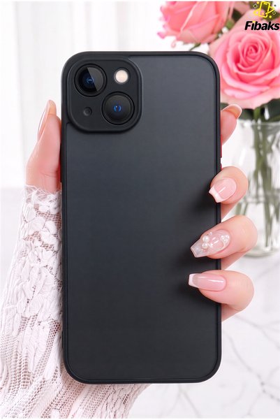 iPhone 13/14 Case with Camera Protection, Colorful Buttons, Matte Transparent Cover, Black