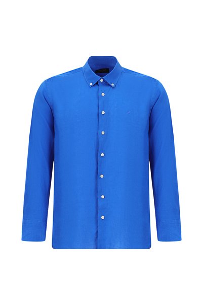 Long Sleeve Regular Fit Buttoned Collar Linen Shirt