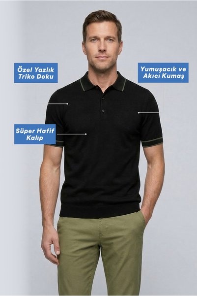 Regular Fit Stripe Detailed Polo Collar Knitted T-Shirt