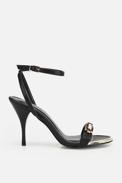 Women's Black Gold Accessory Detail High Heeled Evening Dress Shoes