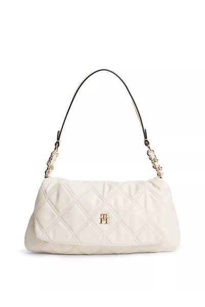 Women's Quilted Patterned Beige Shoulder Bag with Magnetic Closure and Zippered Inner Pocket