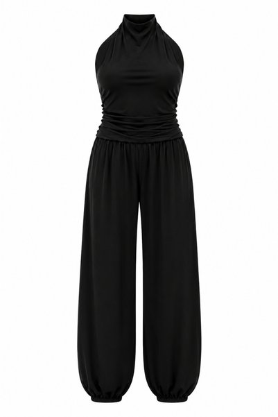 Black Halter Neck Top and Pants Set - 1997
