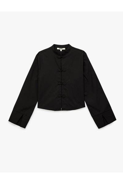 Napolyon Cotton Crop Long Sleeve High Collar Shirt