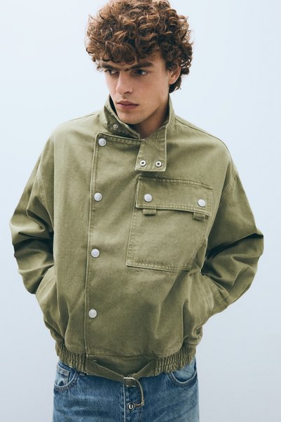 Cross funnel neck pocket jacket