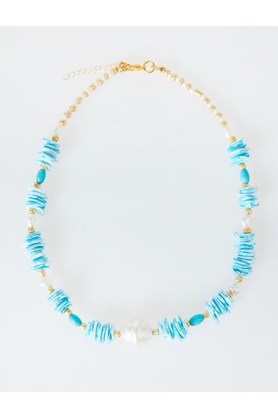 Blue Multi Bead Detailed Adjustable Necklace
