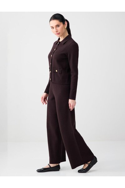 Bitter Brown Relaxed Fit Regular Waist Wide Leg Knitwear Trousers