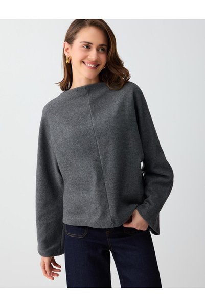 Anthracite Melange Relaxed Fit Batwing Sleeve Soft Textured Sweatshirt