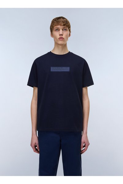 S-Box Logo Ss 1-Np0A4Ifl1761 Navy Blue Round Regular Fit Plain Men's T-Shirt
