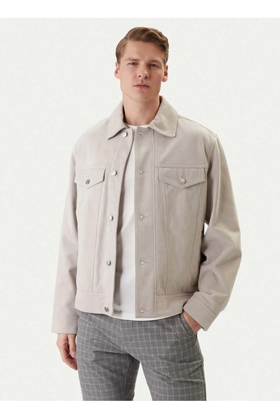 Ecru Men's Regular Fit Leather Jacket Johot_50552130
