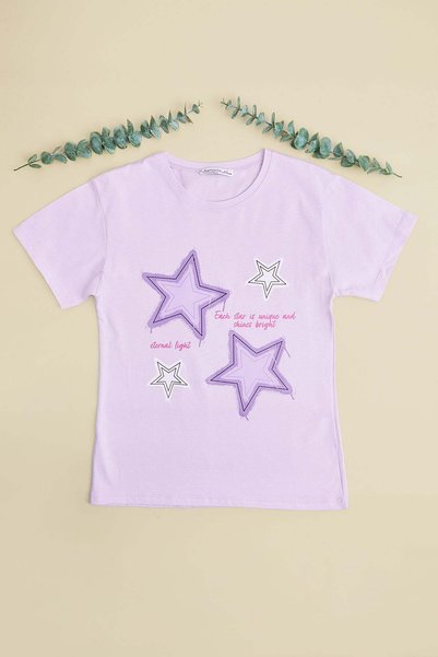 Yıldız Printed Crew Neck Girl's T-Shirt