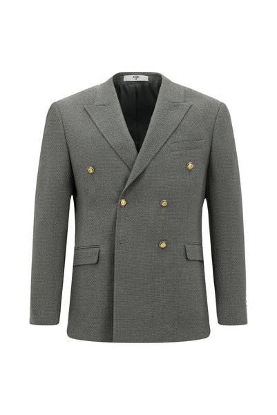 Slim Fit Dobby Pointed Collar Double Breasted Classic Jacket