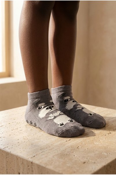 Children's dog patterned step socks gray