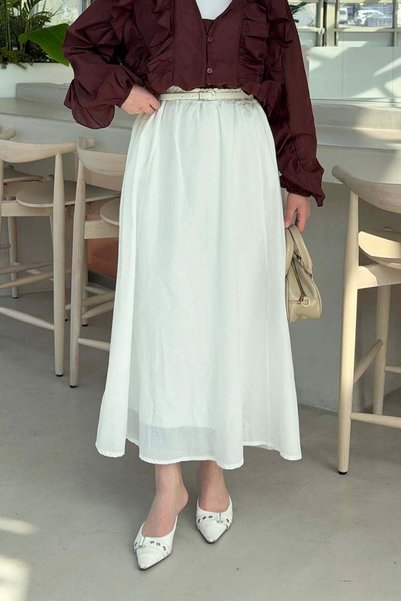 Belted Pocketed Hijab Skirt White