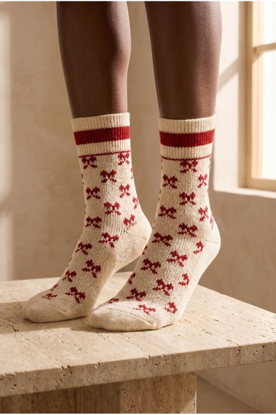 Women's Ribbon Patterned Socks Ecru