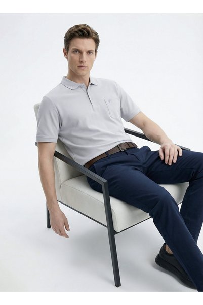 Gray Men's Regular Fit Polo T-Shirt Nobro Pocketed Nb