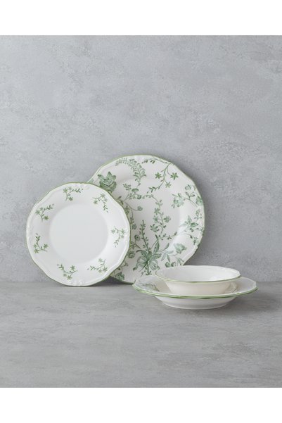 Plantopia Porcelain Dinnerware Set 24 Pieces for 6 People Green