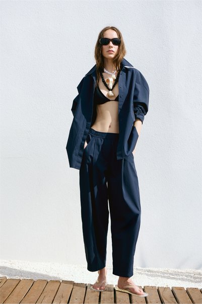 Navy Blue Raya Washed Poplin Trousers