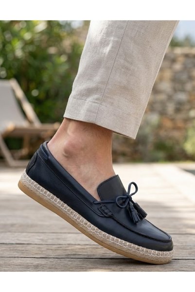 Leather Tan Antique Men's Casual Shoes Navy Blue