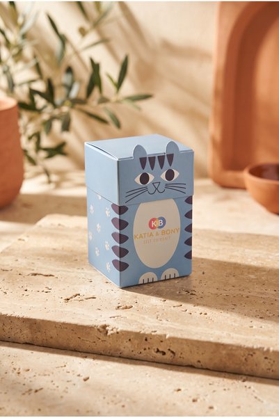 Blue cat-themed school socks with boxed set of 2