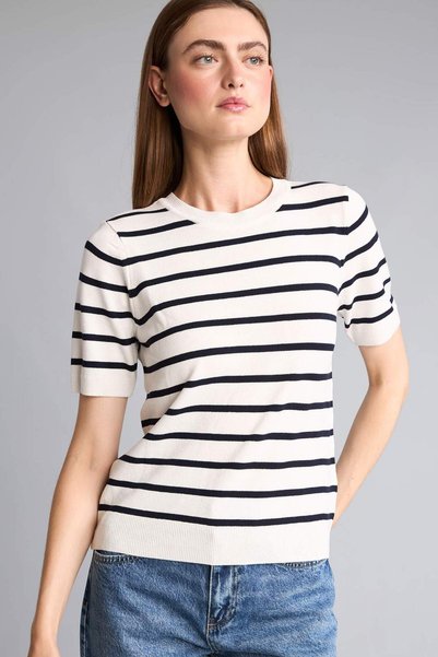 Regular Fit Crew Neck Striped Short Sleeve Sweater D6271Ax25Sm