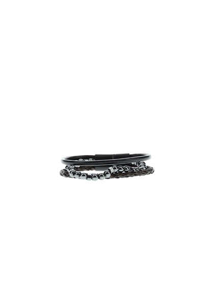 3-Piece Leather Bead Bracelet